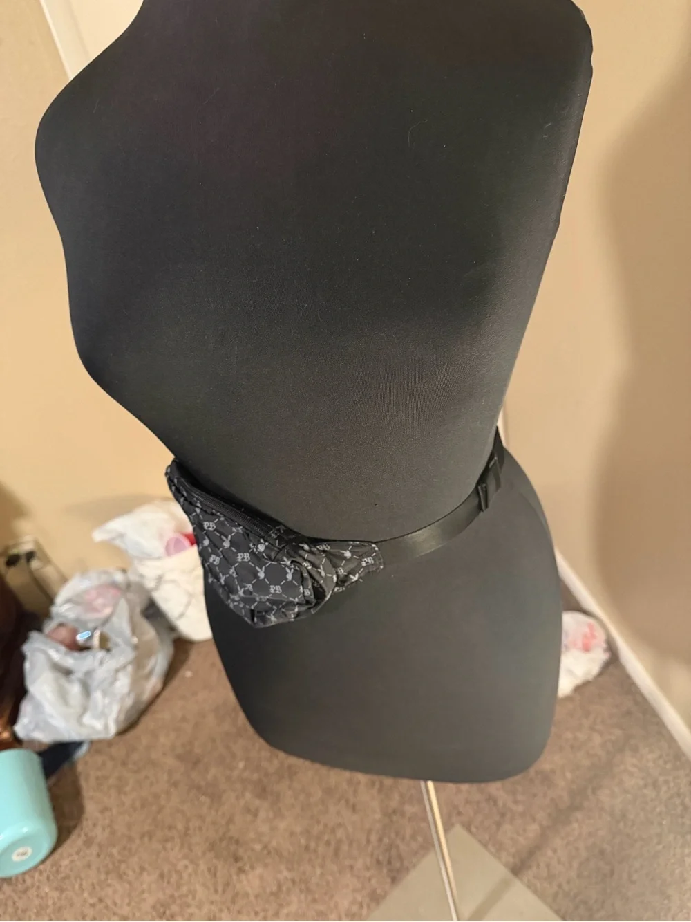Black Playboy-Patterned Waist Bag — Hands-Free Travel Pouch